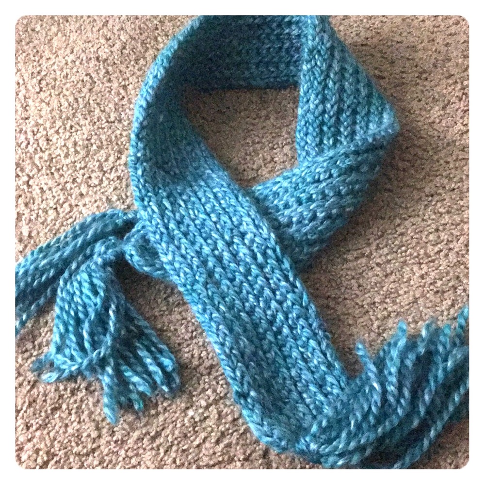 Aqua blue hand-knit scarf
